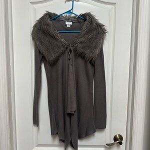 Jaclyn Smith Taupe Cardigan with Faux Fur Collar
